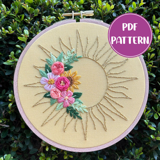 PDF Pattern - Sunshine Stems, Floral Sun Bouquet, Floral Hand Embroidery Pattern