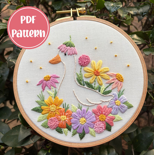 PDF Pattern - Garden Goose, Spring Floral Embroidery Pattern