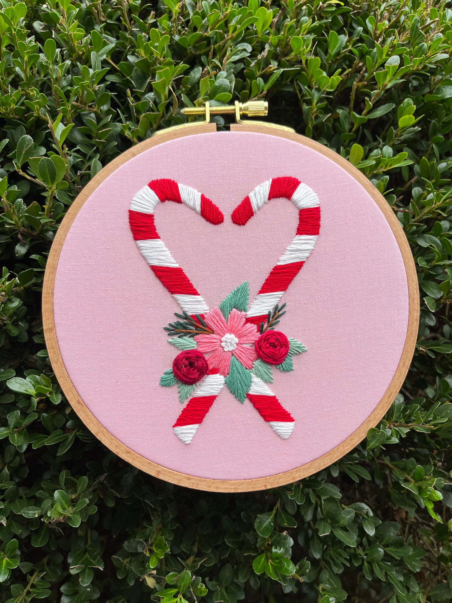 PDF Pattern - Peppermint Petals, Beginner/Intermediate Floral Christmas Candy Cane Hand Embroidery Pattern