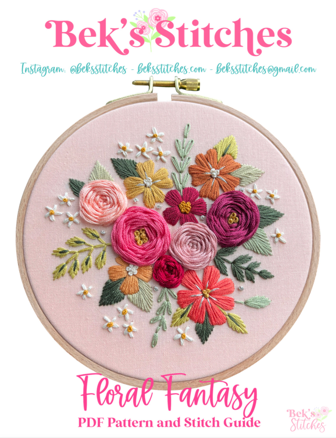 PDF Pattern - Floral Fantasy, Intermediate Floral Embroidery, Floral Embroidery Pattern