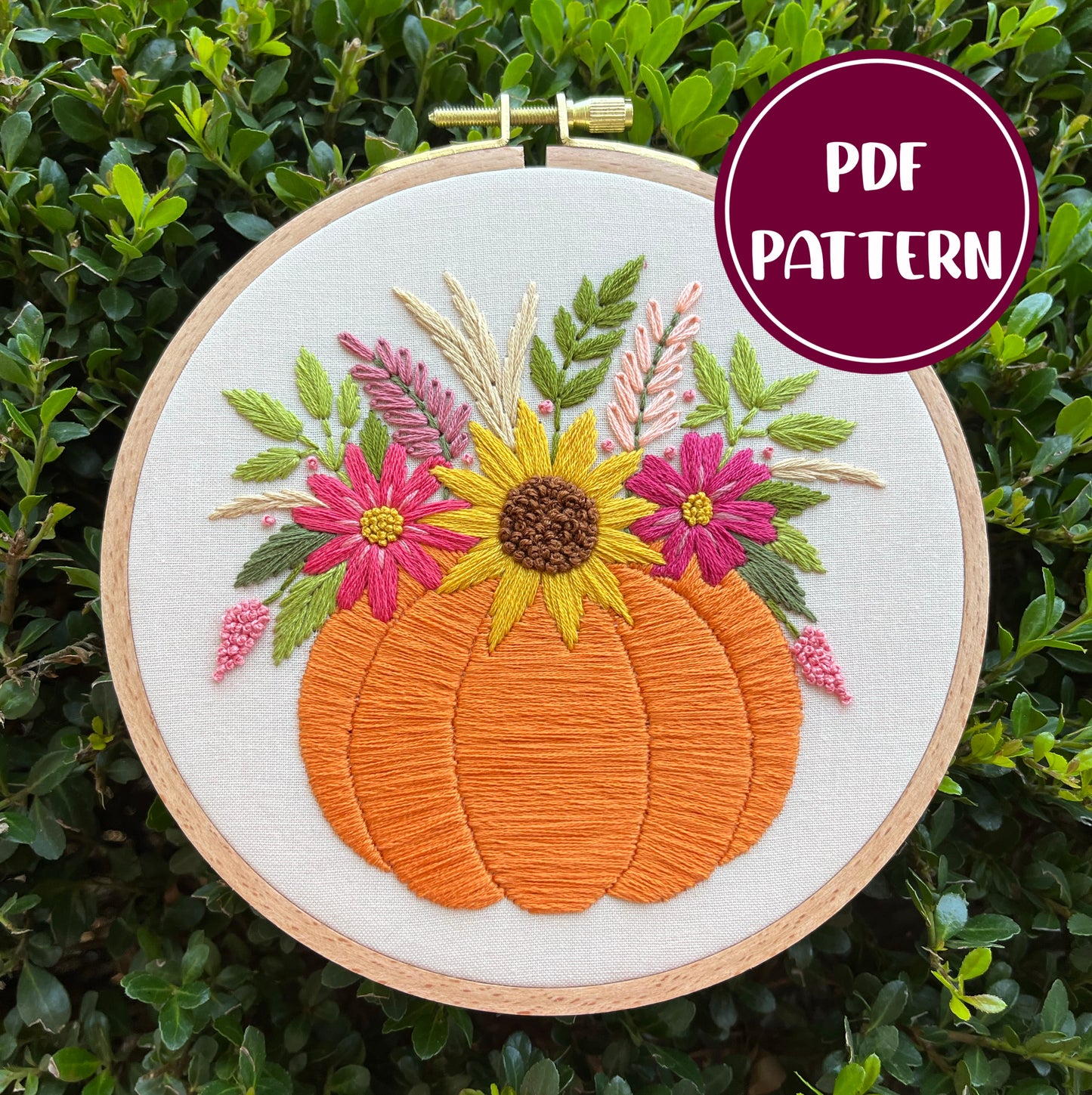 PDF Pattern - Pumpkin Bouquet, Floral Fall Pumpkin Hand Embroidery Pattern