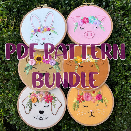 PDF Pattern BUNDLE - Flower Crown Friends Bundle, Beginner/Intermediate Floral Hand Embroidery Pattern (Copy)