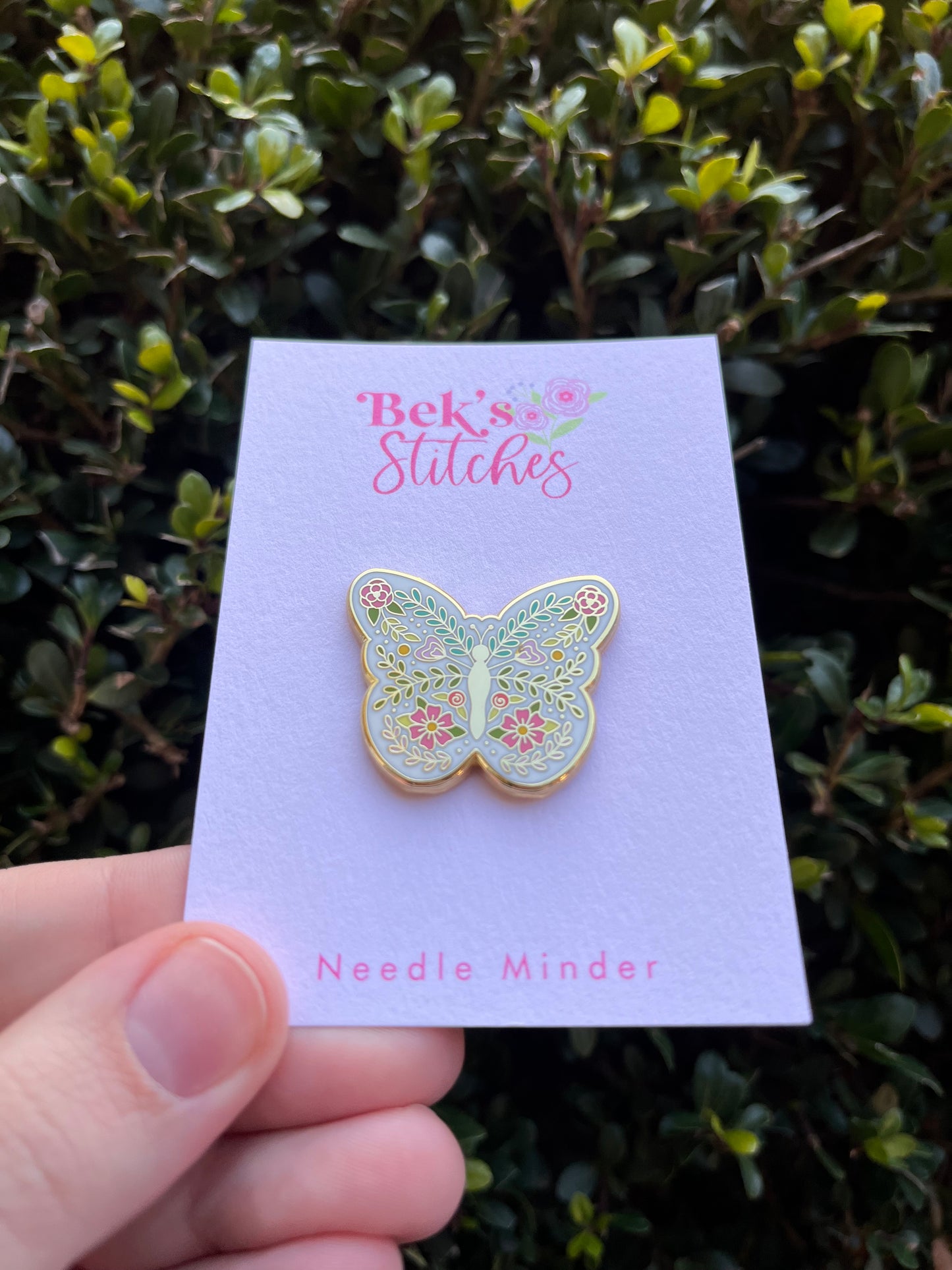 Floral Butterfly Enamel Needle Minder - Embroidery Accesory/Needle Magnet