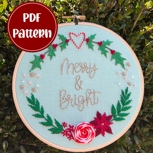 PDF Pattern - Merry and Bright Wreath, Intermediate Embroidery Pattern