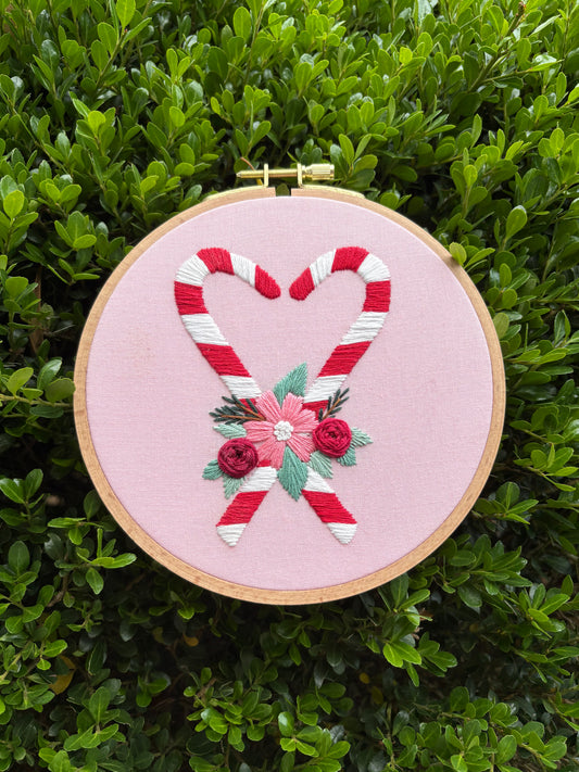 6” Peppermint Petals Embroidery Hoop Art