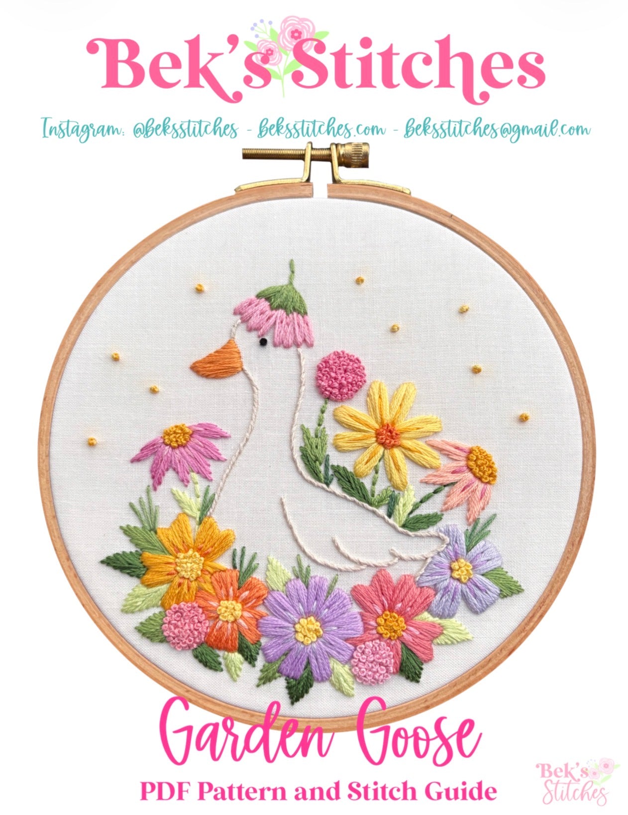 PDF Pattern - Garden Goose, Spring Floral Embroidery Pattern