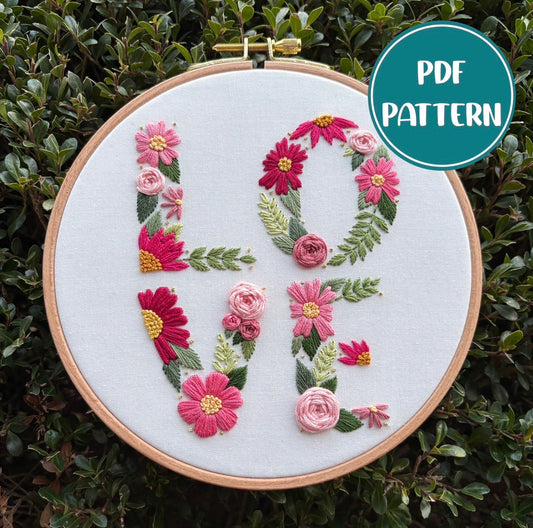PDF Pattern - Love Grows Here, Floral LOVE Valentine's Day Embroidery Pattern