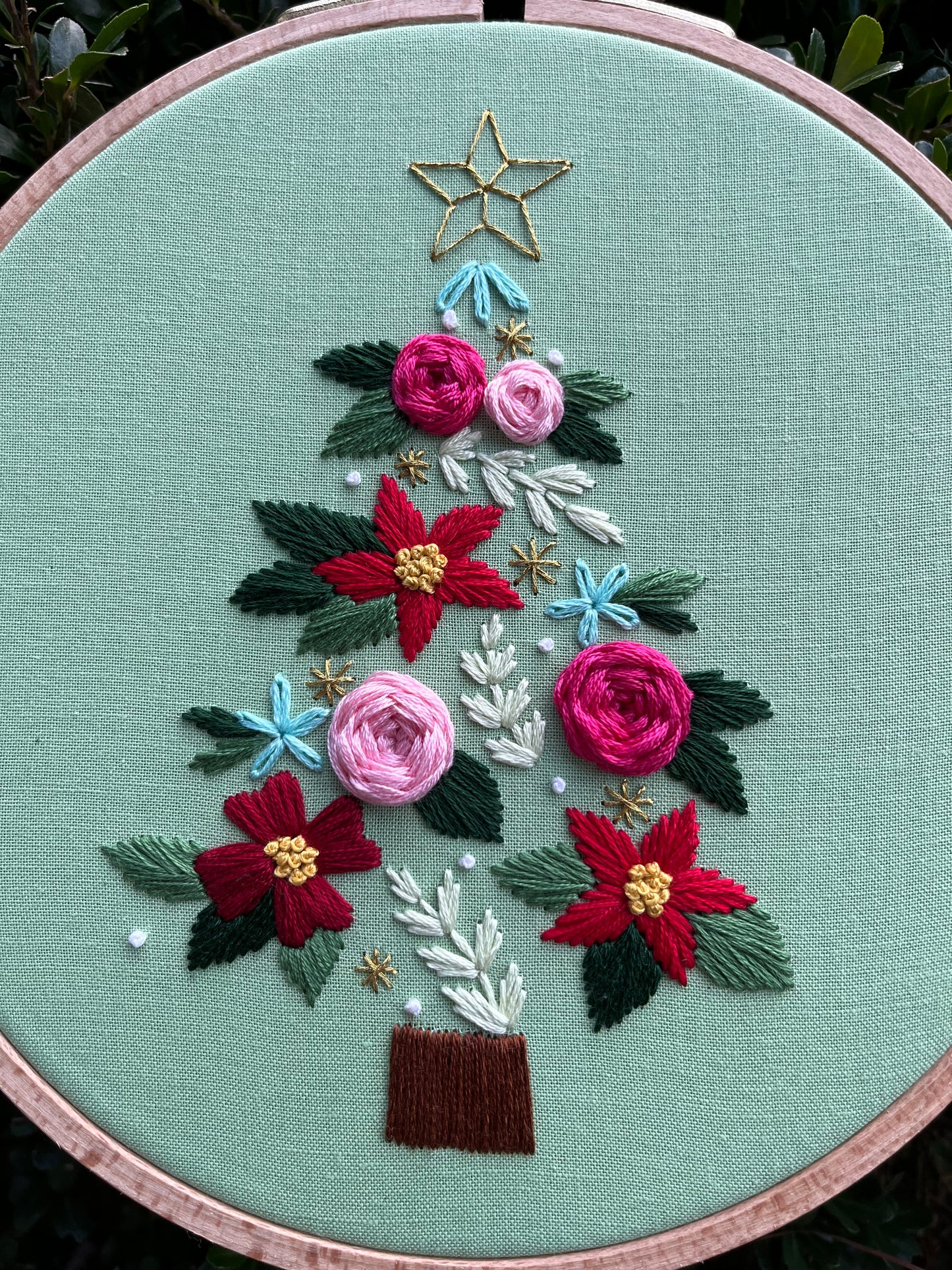 PDF Pattern - Balsam Blooms, Beginner/Intermediate Floral Christmas Tree Hand Embroidery Pattern