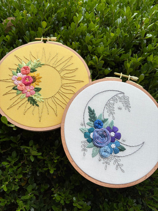 6” Sun & Moon Embroidery Hoop Art