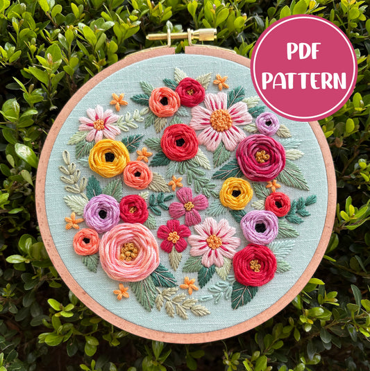 PDF Pattern - Summer Florals, Intermediate Floral Embroidery Pattern
