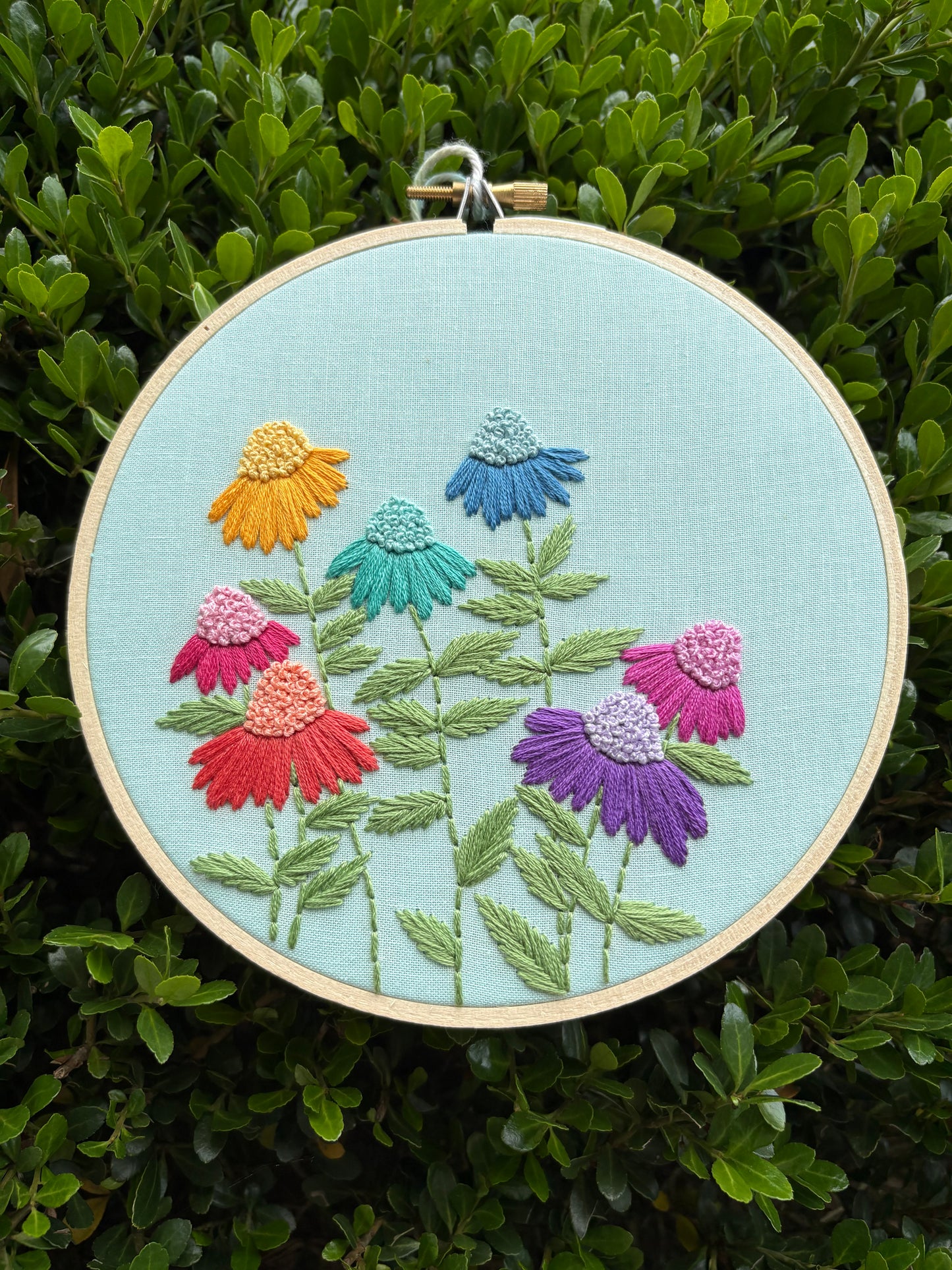 6” Rainbow Daisies Embroidery Hoop Art