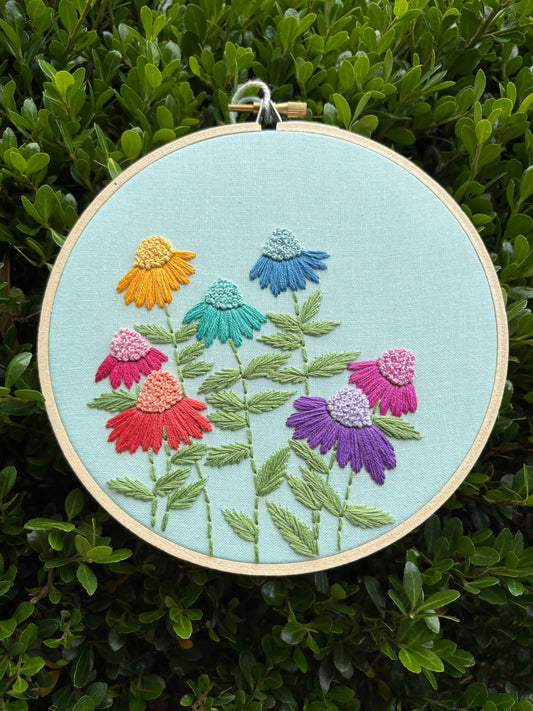 6” Rainbow Daisies Embroidery Hoop Art