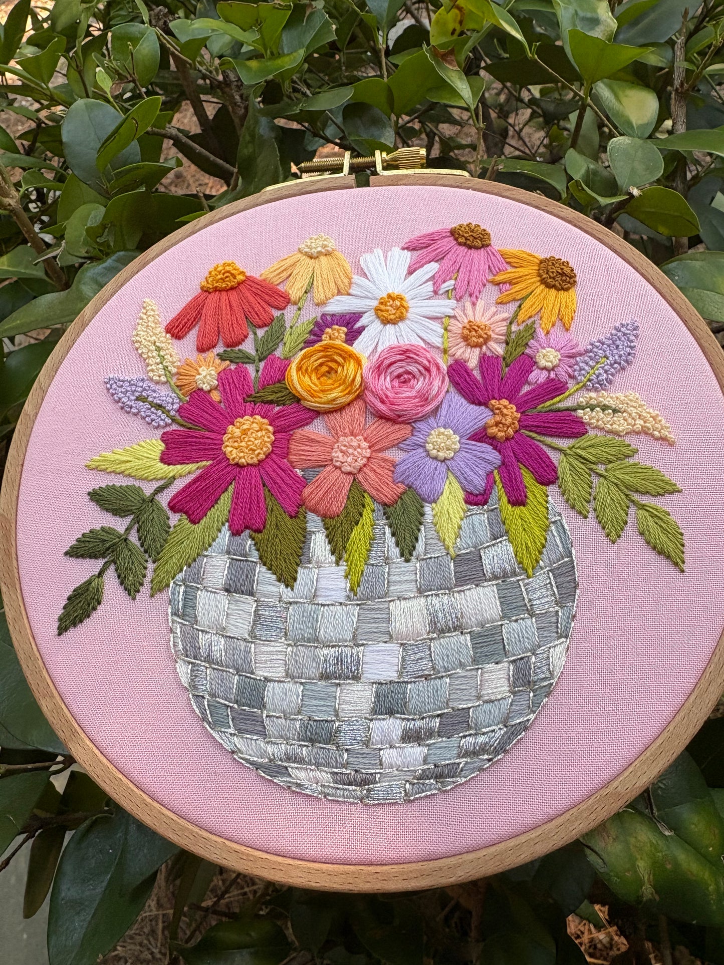 7” Groovy Garden Embroidery Hoop Art