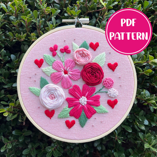 FREE PDF Pattern - Be Mine, Free Valentine Floral Embroidery Pattern