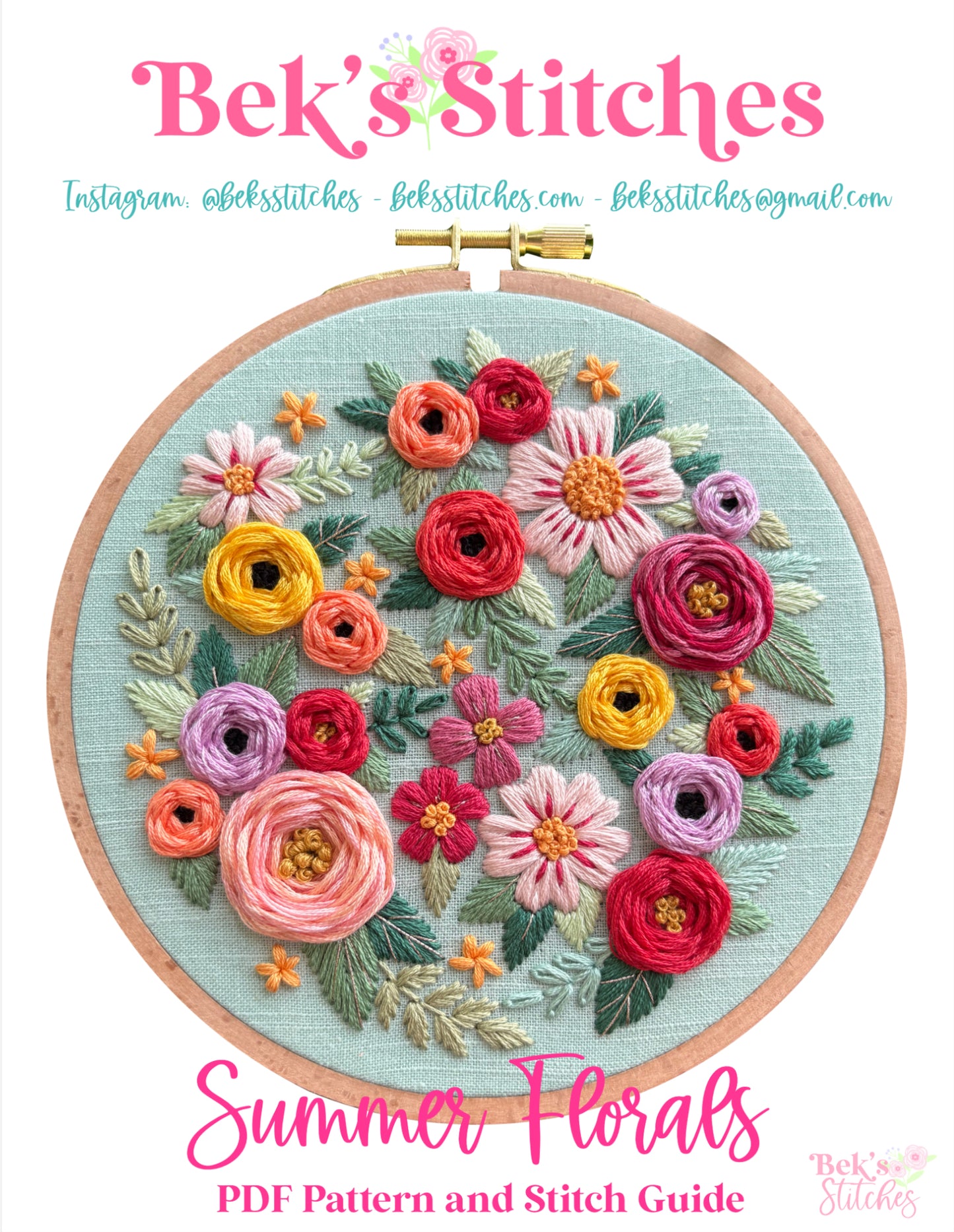 PDF Pattern - Summer Florals, Intermediate Floral Embroidery Pattern