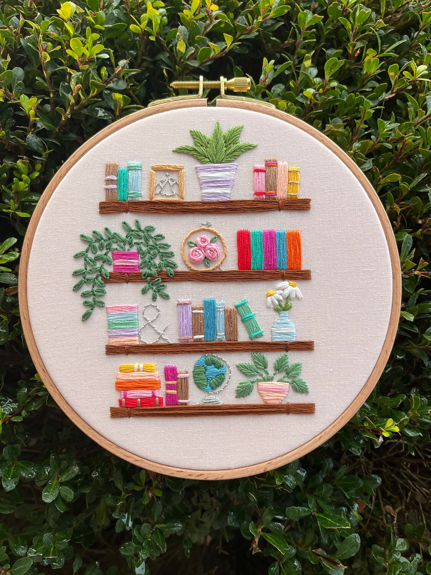 PDF Pattern - Botanical Bookshelves, Book and Plant Shelf Hand Embroidery Pattern