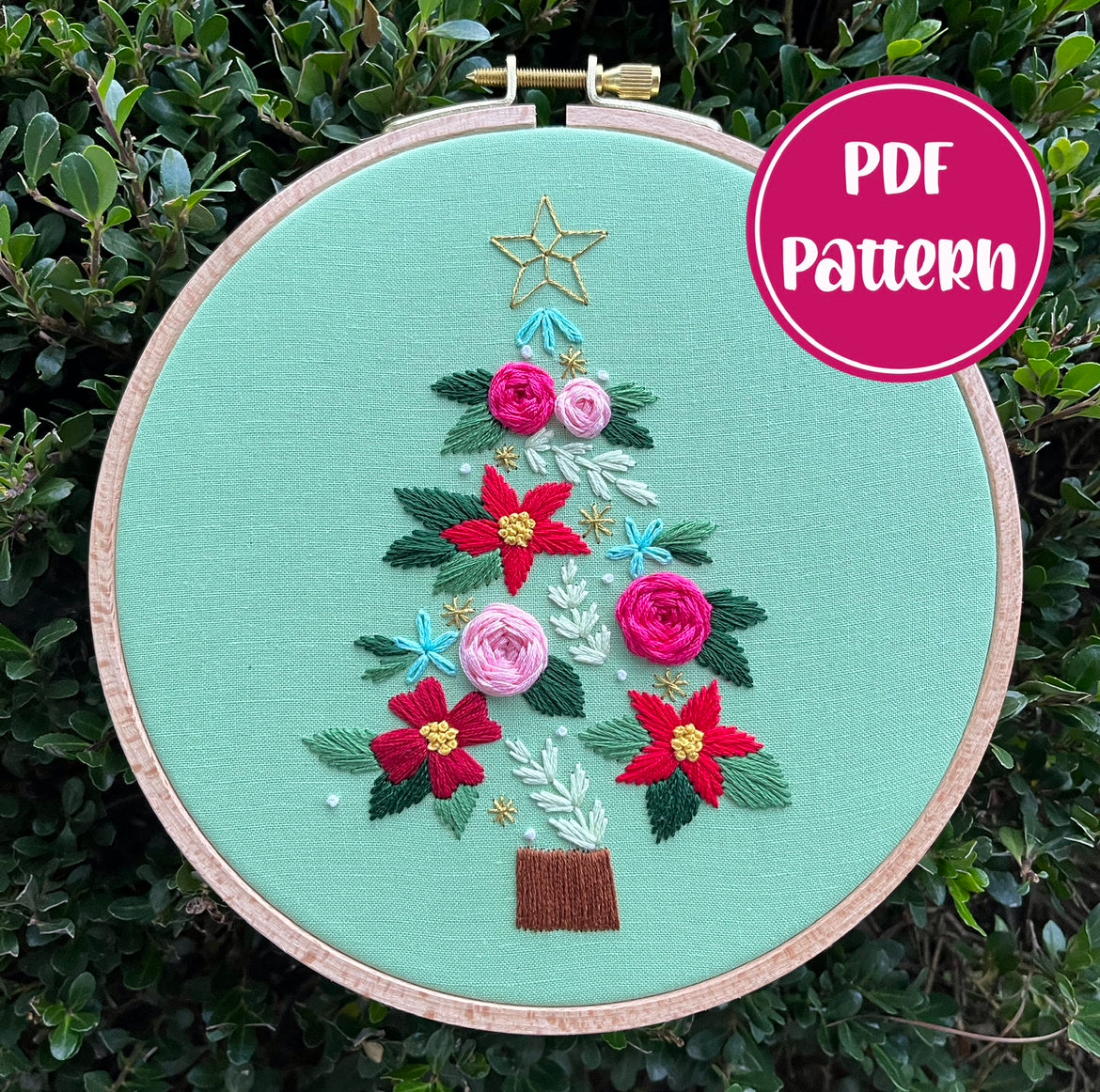 PDF Pattern - Balsam Blooms, Beginner/Intermediate Floral Christmas Tree Hand Embroidery Pattern