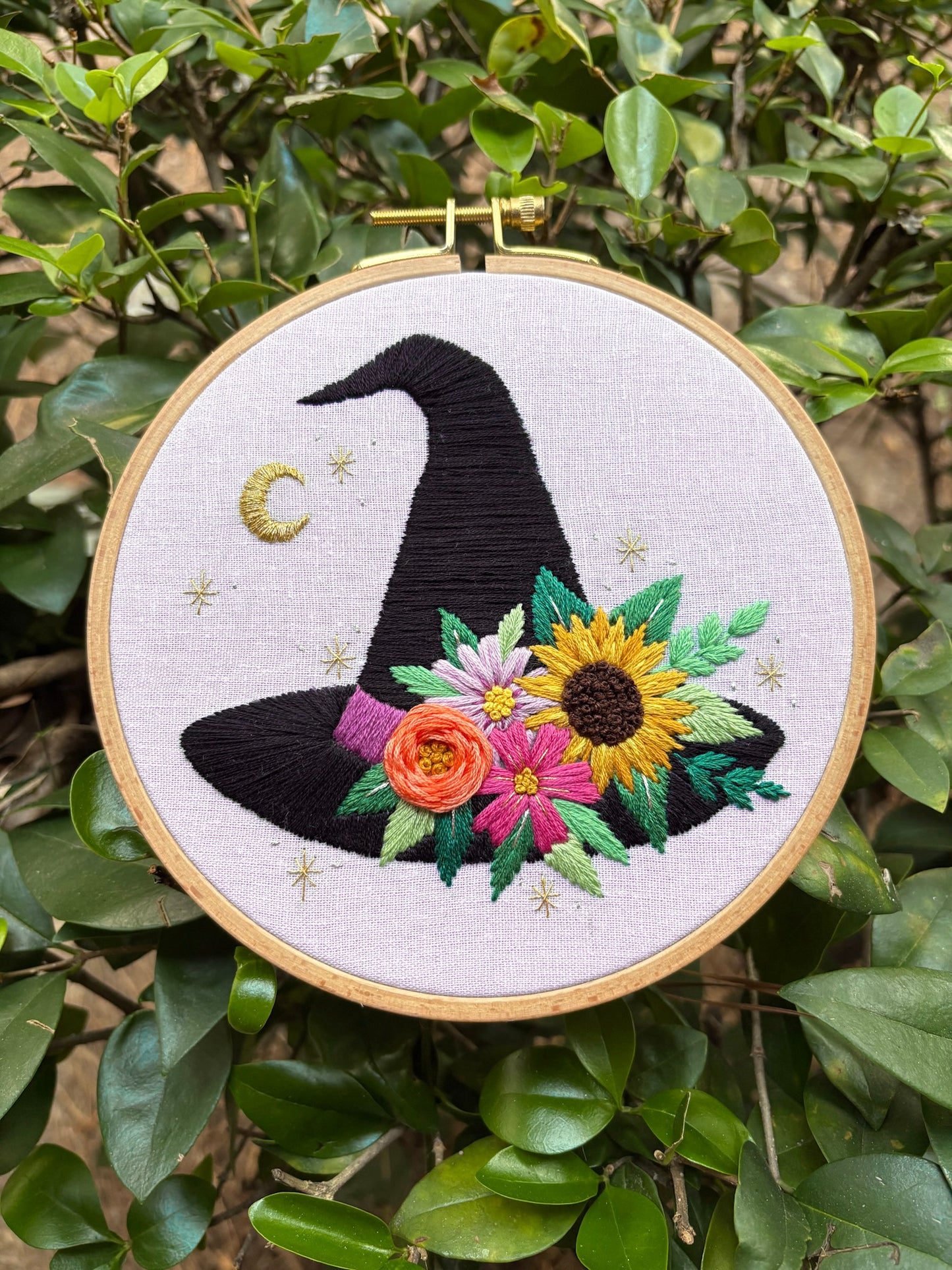 PDF Pattern - Witch's Bloom, Floral Witch Hat, Halloween Embroidery Pattern