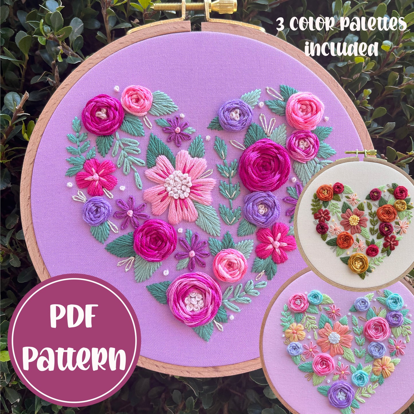 PDF Pattern - Love in Bloom, Floral Heart Intermediate Embroidery Pattern