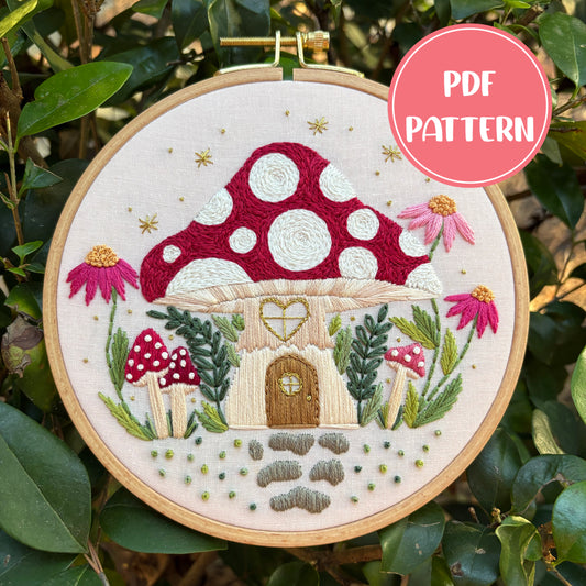 PDF Pattern - Mushroom Manor, Toadstool Cottage House Embroidery Pattern