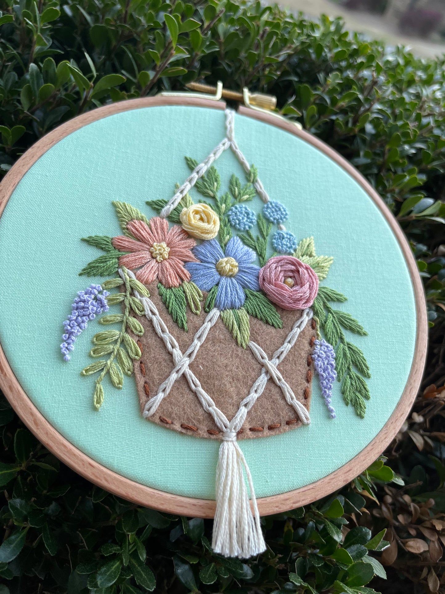6” Blooming Basket Floral Embroidery Hoop Art