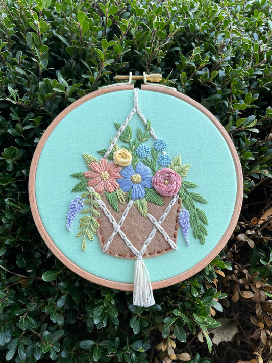 6” Blooming Basket Floral Embroidery Hoop Art