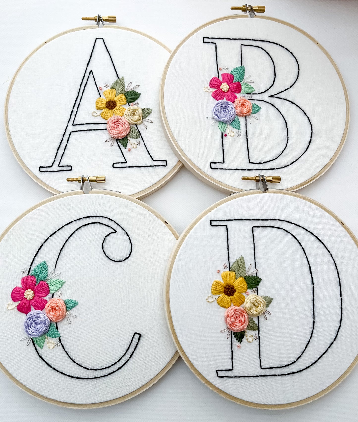 PDF Pattern - Simple Floral Monograms, Floral Monogram Patterns, ABC Letters Initials and Numbers Patterns