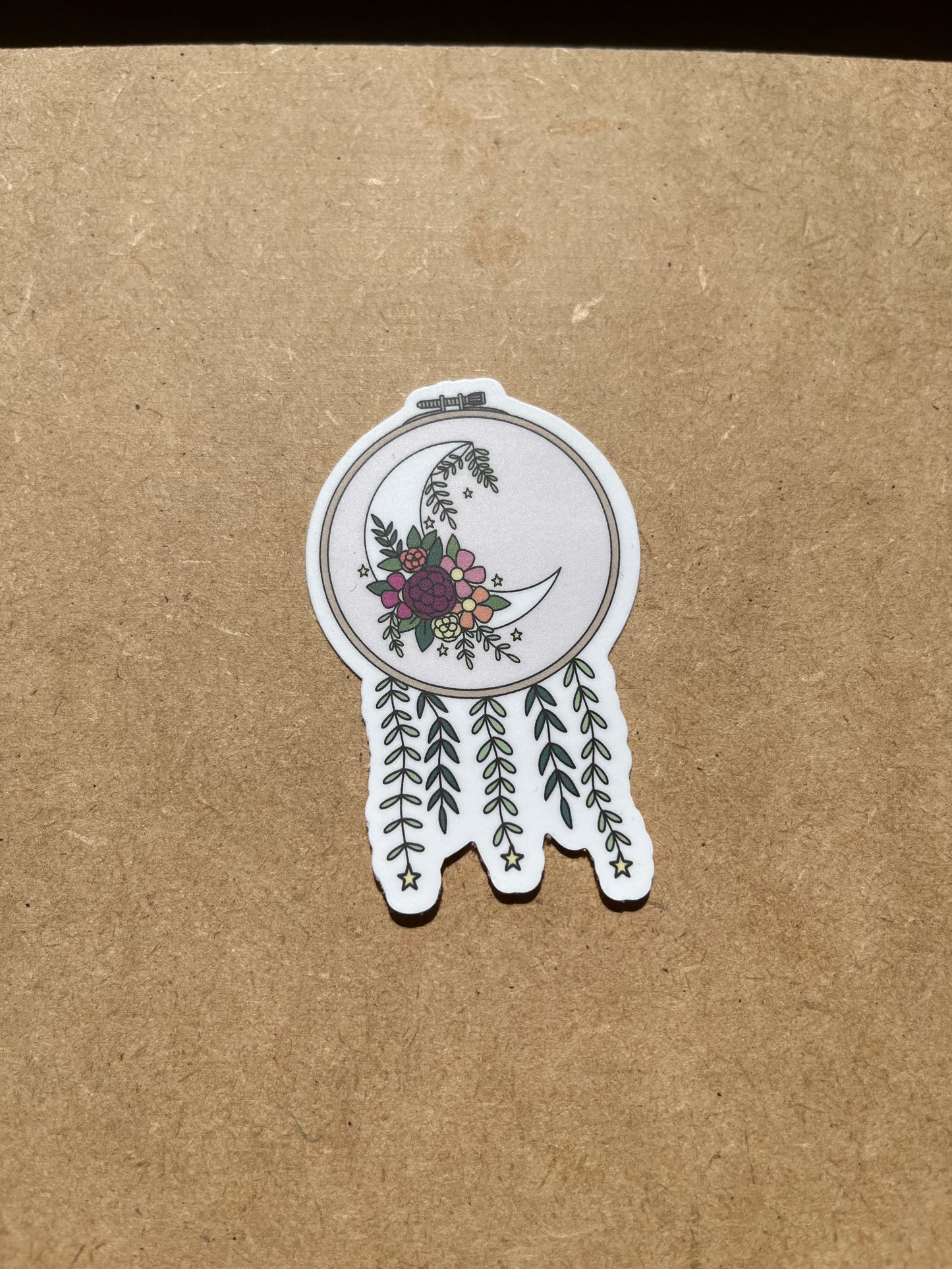 Moon and Florals Embroidery Hoop Vinyl Waterproof Sticker