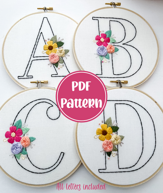 PDF Pattern - Simple Floral Monograms, Floral Monogram Patterns, ABC Letters Initials and Numbers Patterns
