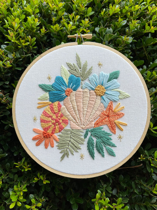 6" Beachy Blooms Embroidery Hoop Art