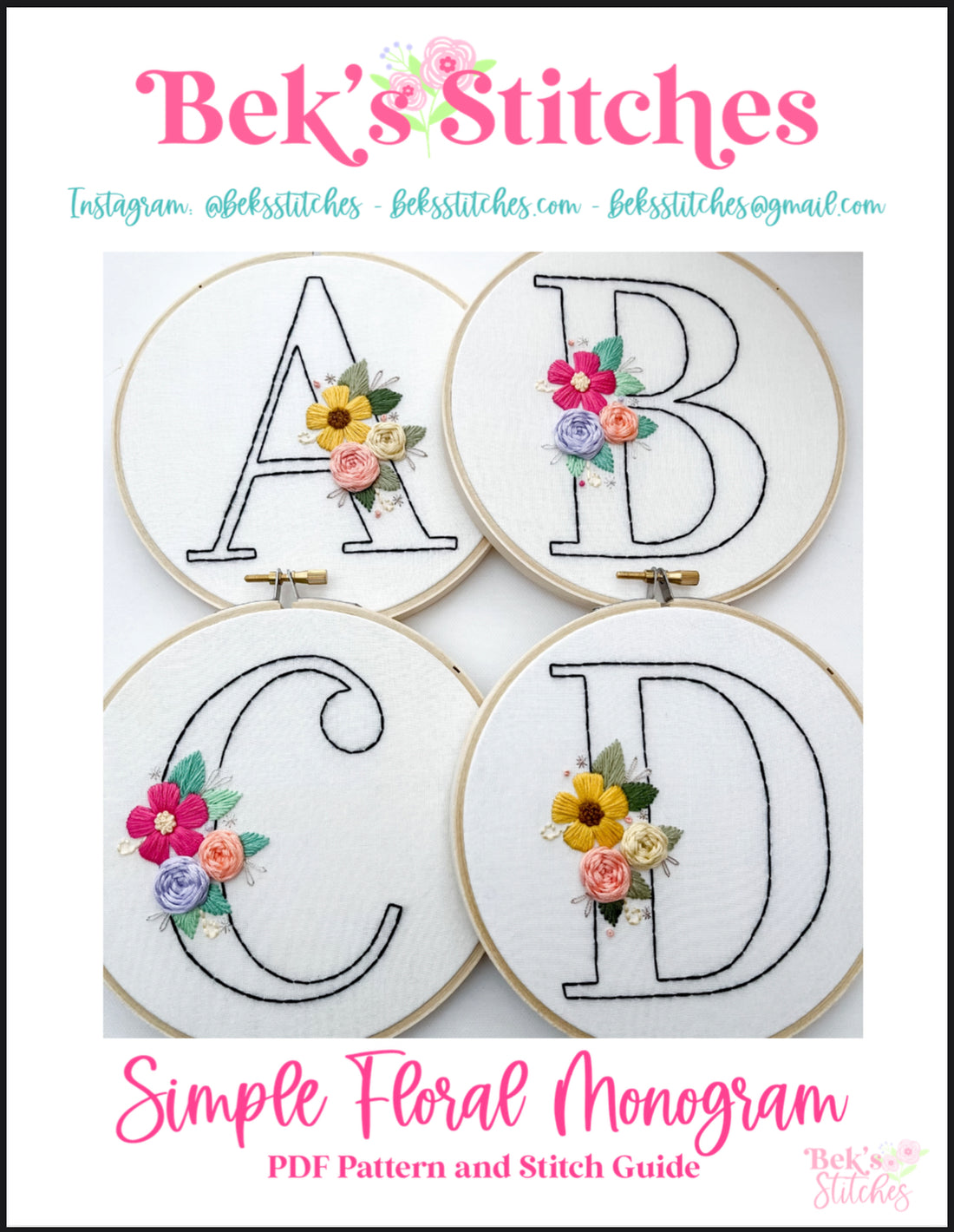 PDF Pattern - Simple Floral Monograms, Floral Monogram Patterns, ABC L ...