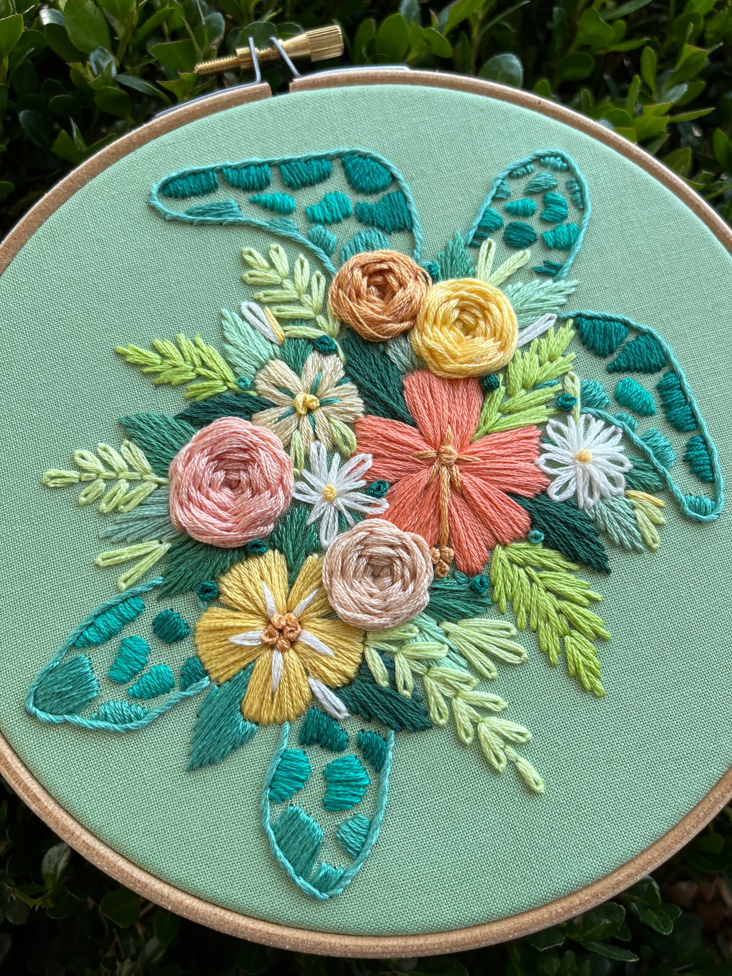 6" Tropical Turtle, Floral Sea Turtle Embroidery Hoop Art