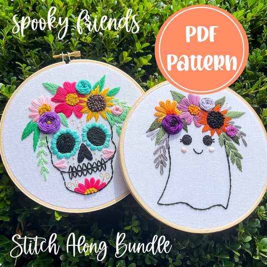 Stitch Along PDF Pattern - Spooky Friends Stitch Along, Skull and Ghost