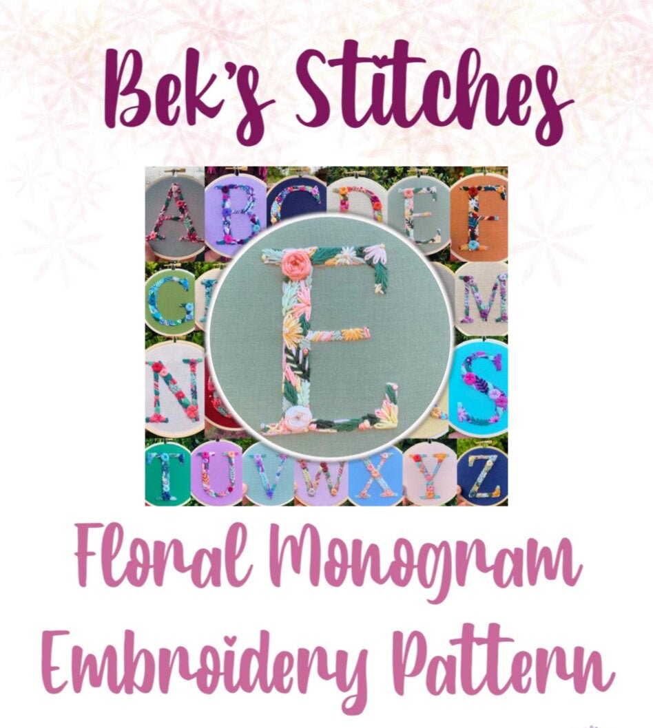 PDF Pattern - Letter E Floral Monogram Embroidery