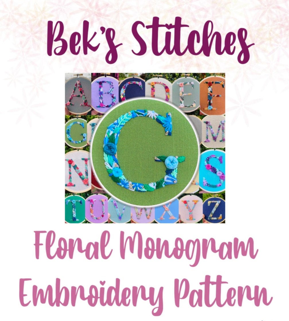 PDF Pattern - Letter G Floral Monogram Embroidery