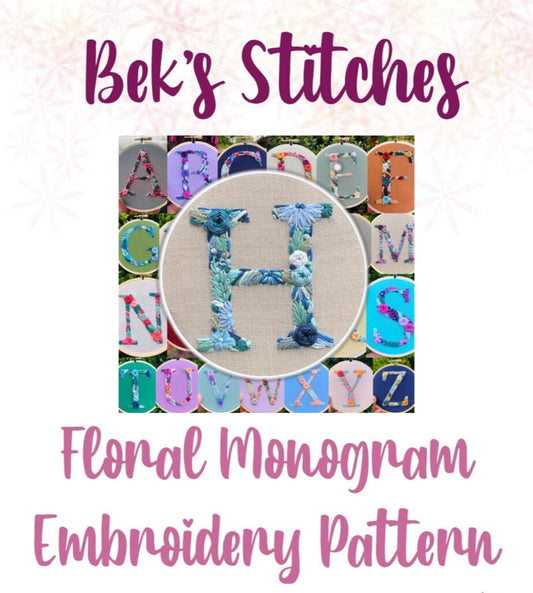 PDF Pattern - Letter H Floral Monogram Embroidery