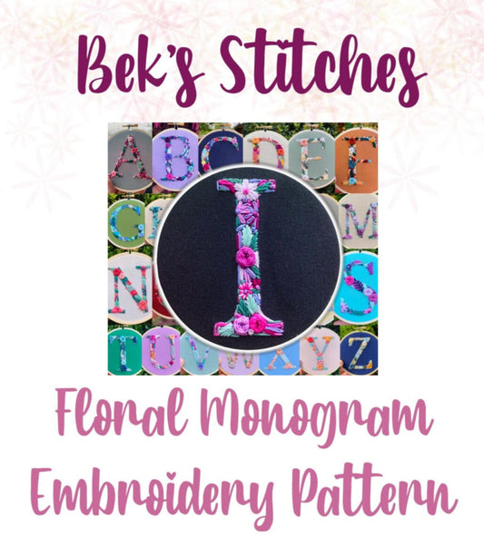 PDF Pattern - Letter I Floral Monogram Embroidery