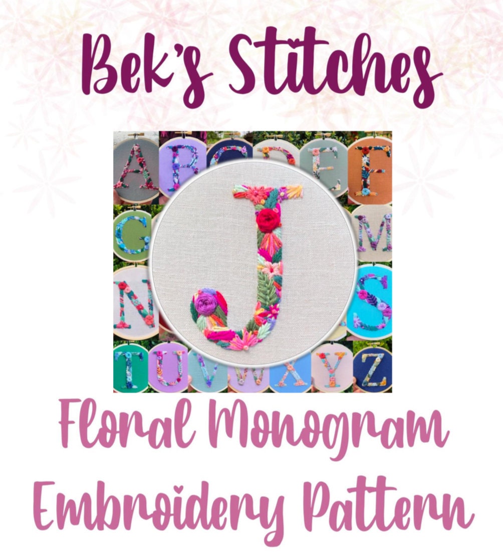 PDF Pattern - Letter J Floral Monogram Embroidery