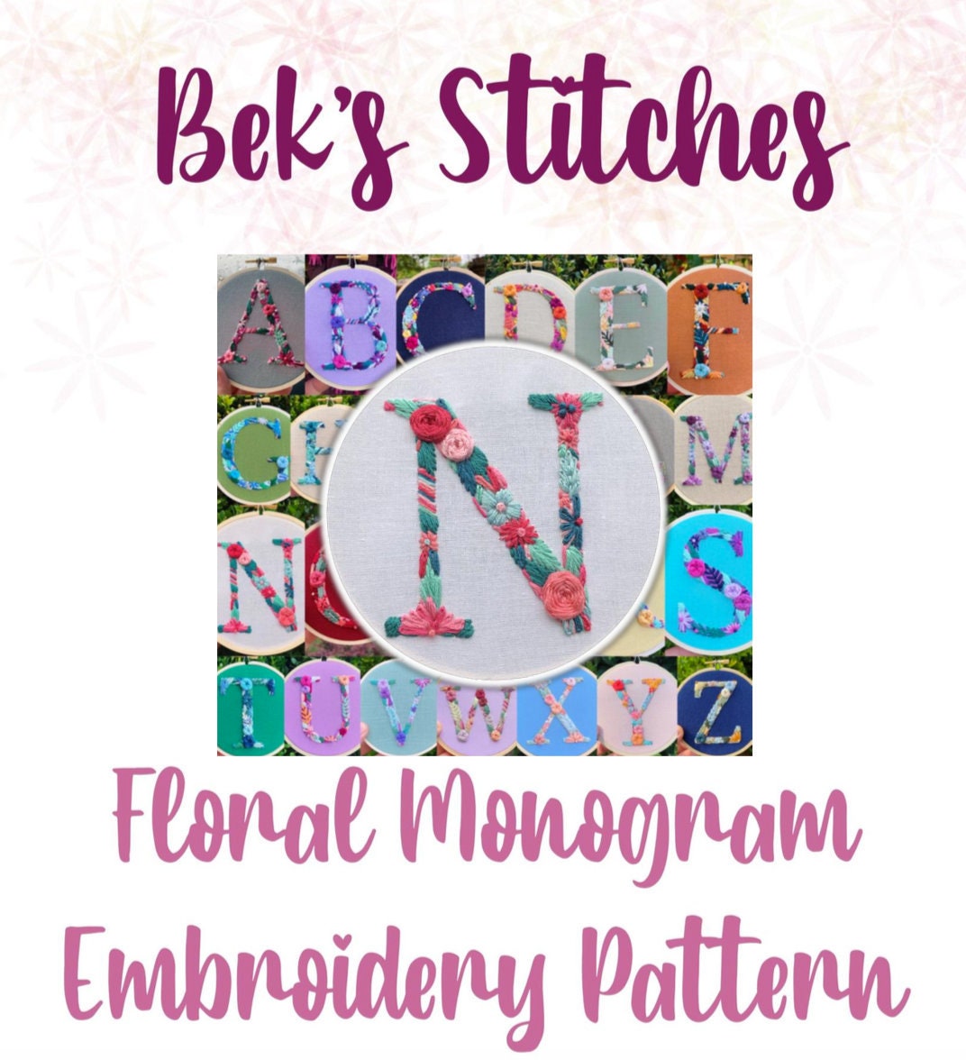 PDF Pattern - Letter N Floral Monogram Embroidery