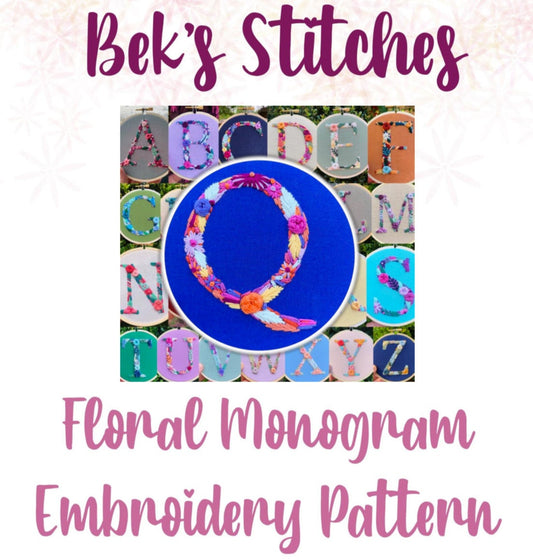 PDF Pattern - Letter Q Floral Monogram Embroidery