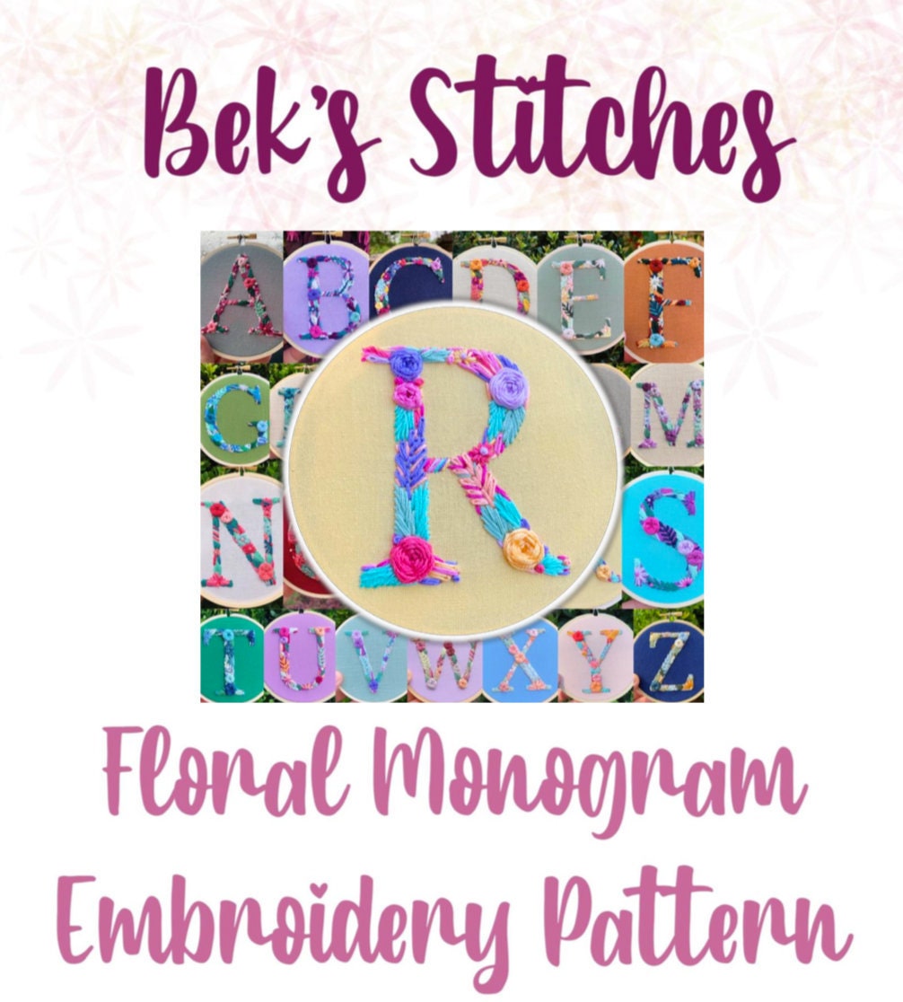 PDF Pattern - Letter R Floral Monogram Embroidery
