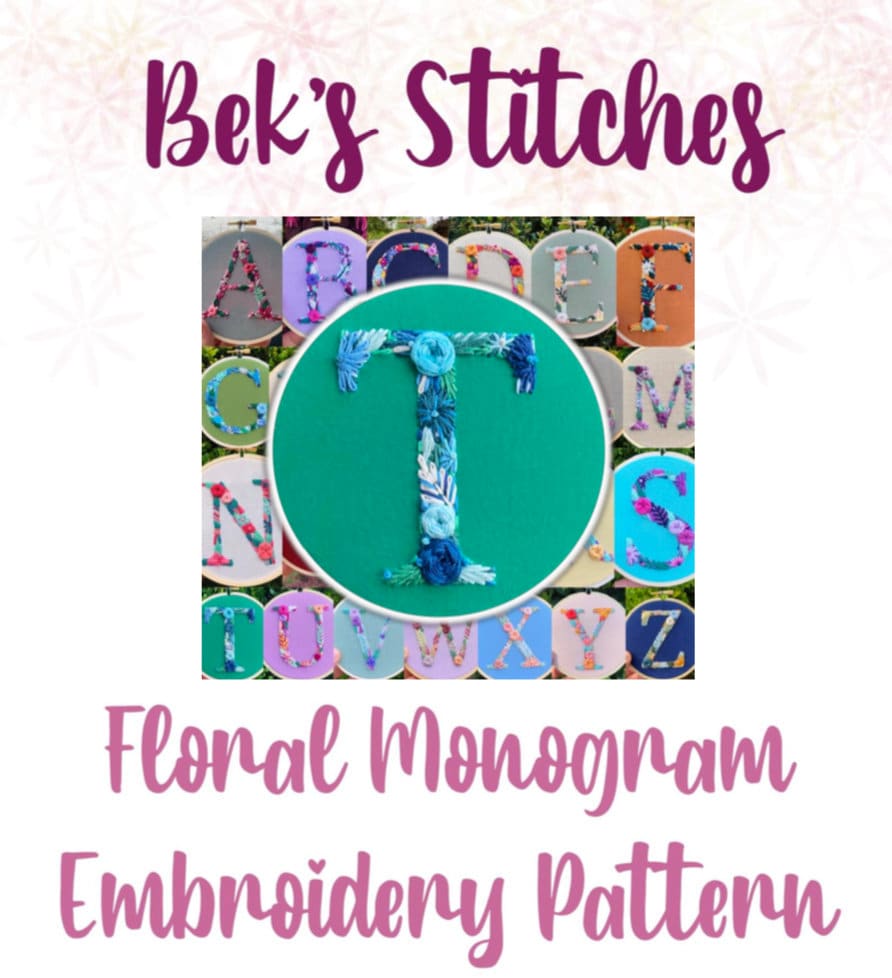 PDF Pattern - Letter T Floral Monogram Embroidery