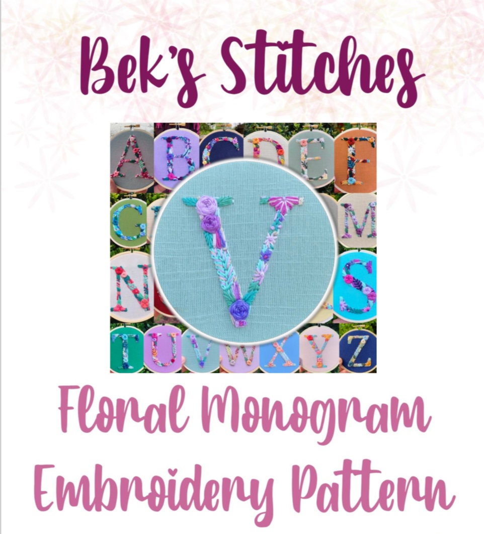 PDF Pattern - Letter V Floral Monogram Embroidery