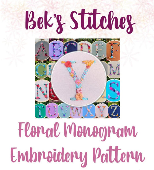 PDF Pattern - Letter Y Floral Monogram Embroidery