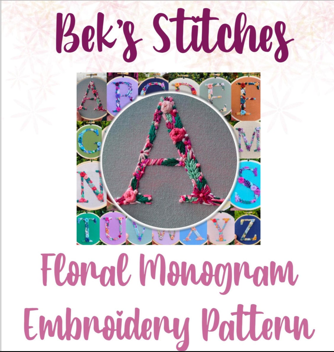 PDF Pattern - Letter A Floral Monogram Embroidery