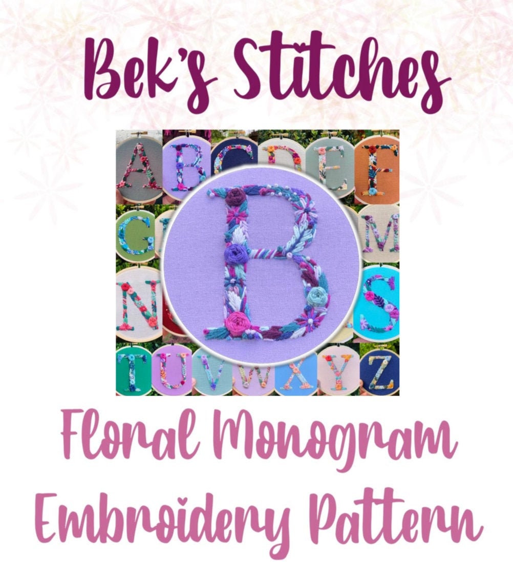 PDF Pattern - Letter B Floral Monogram Embroidery
