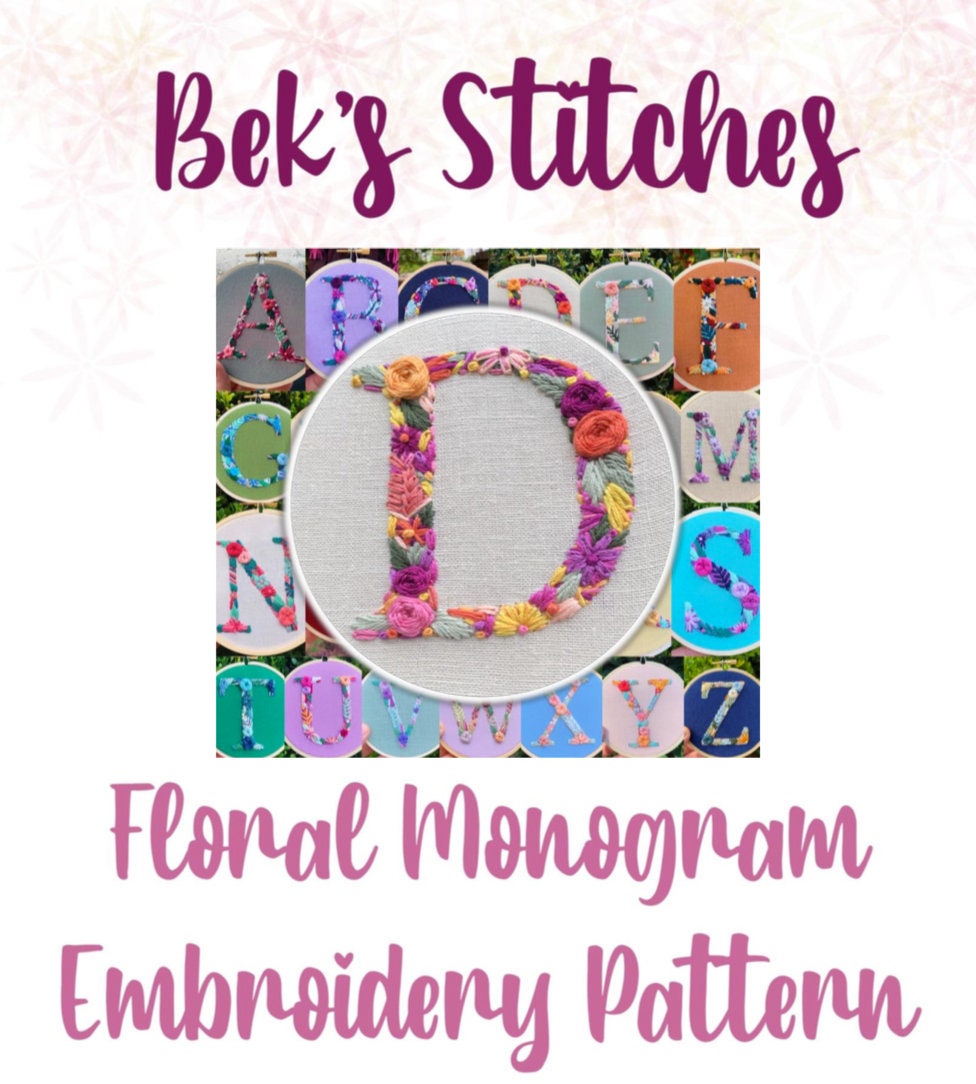 PDF Pattern - Letter D Floral Monogram Embroidery
