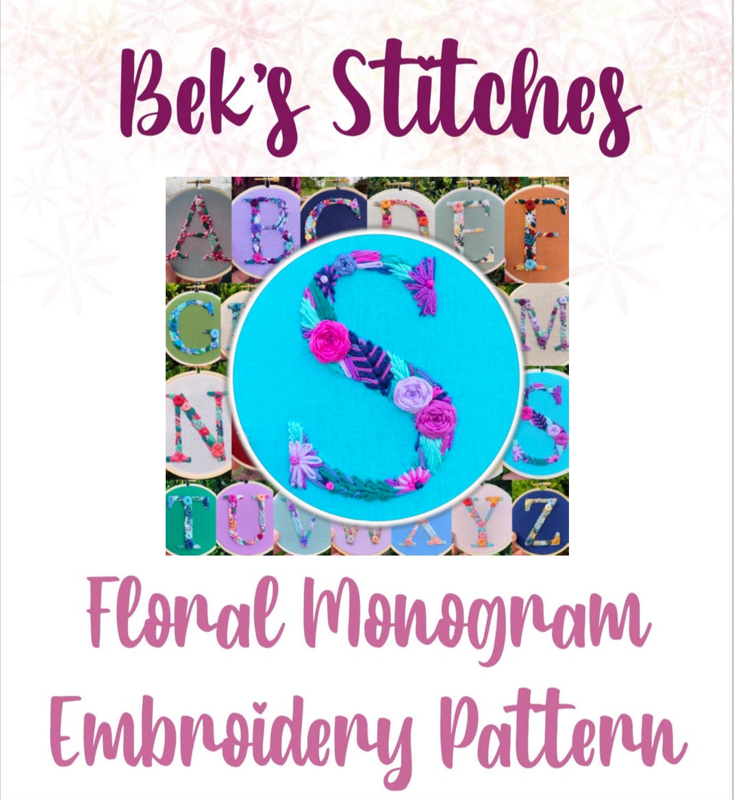 PDF Pattern - Letter S Floral Monogram Embroidery