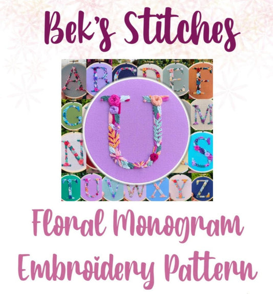 PDF Pattern - Letter U Floral Monogram Embroidery