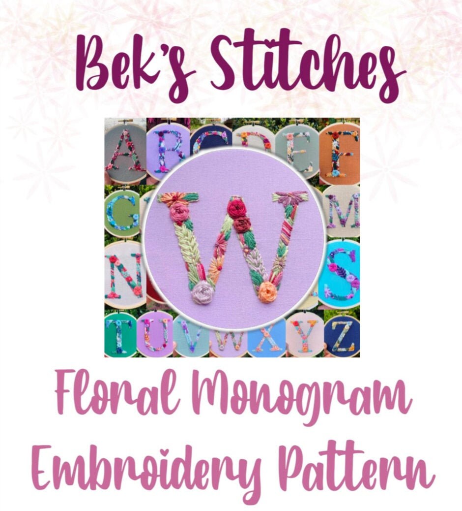 PDF Pattern - Letter W Floral Monogram Embroidery